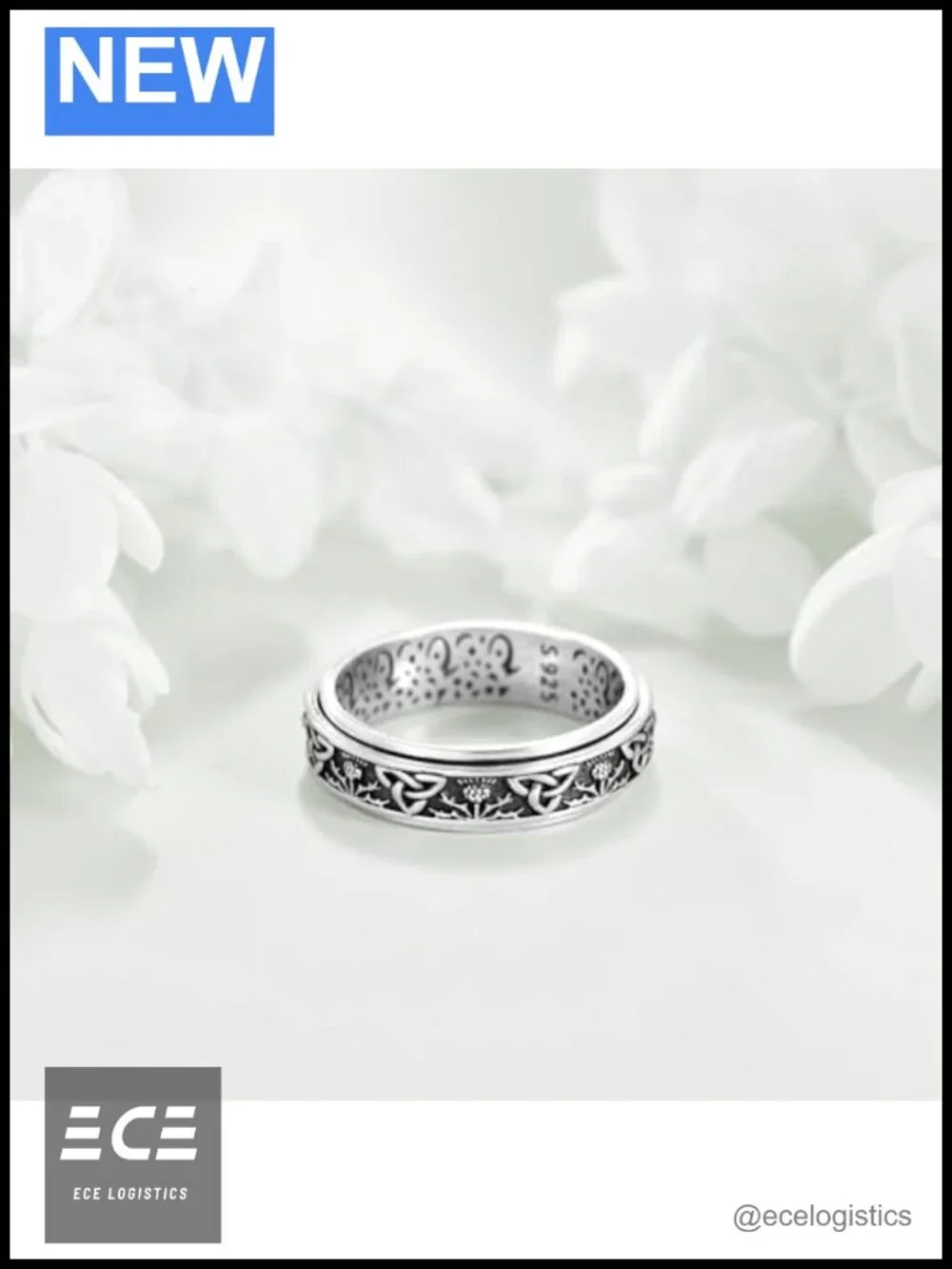 S925 Sterling Silver Scottish Thistle Spinner Ring Size 11 Celtic Fidget